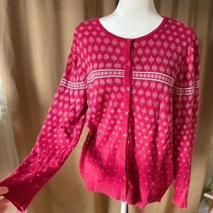 90s Red Snowflake Nordic Norwegian Style Cotton Blend Button Up Cardigan Sweater